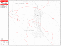 Santa Maria Wall Map Zip Code Red Line Style 2024